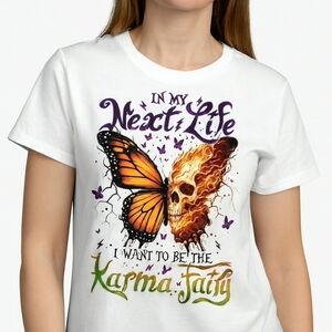 Karma Fairy Graphic Tee Butterfly Skull Shirt • Spiritual Edgy Boho Pop Art Top
